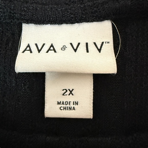 Ava & Viv Women's Tie Sleeve Textured Rib Knit Sweater Top Sz‎ 2X Black Preppy - Picture 3 of 7